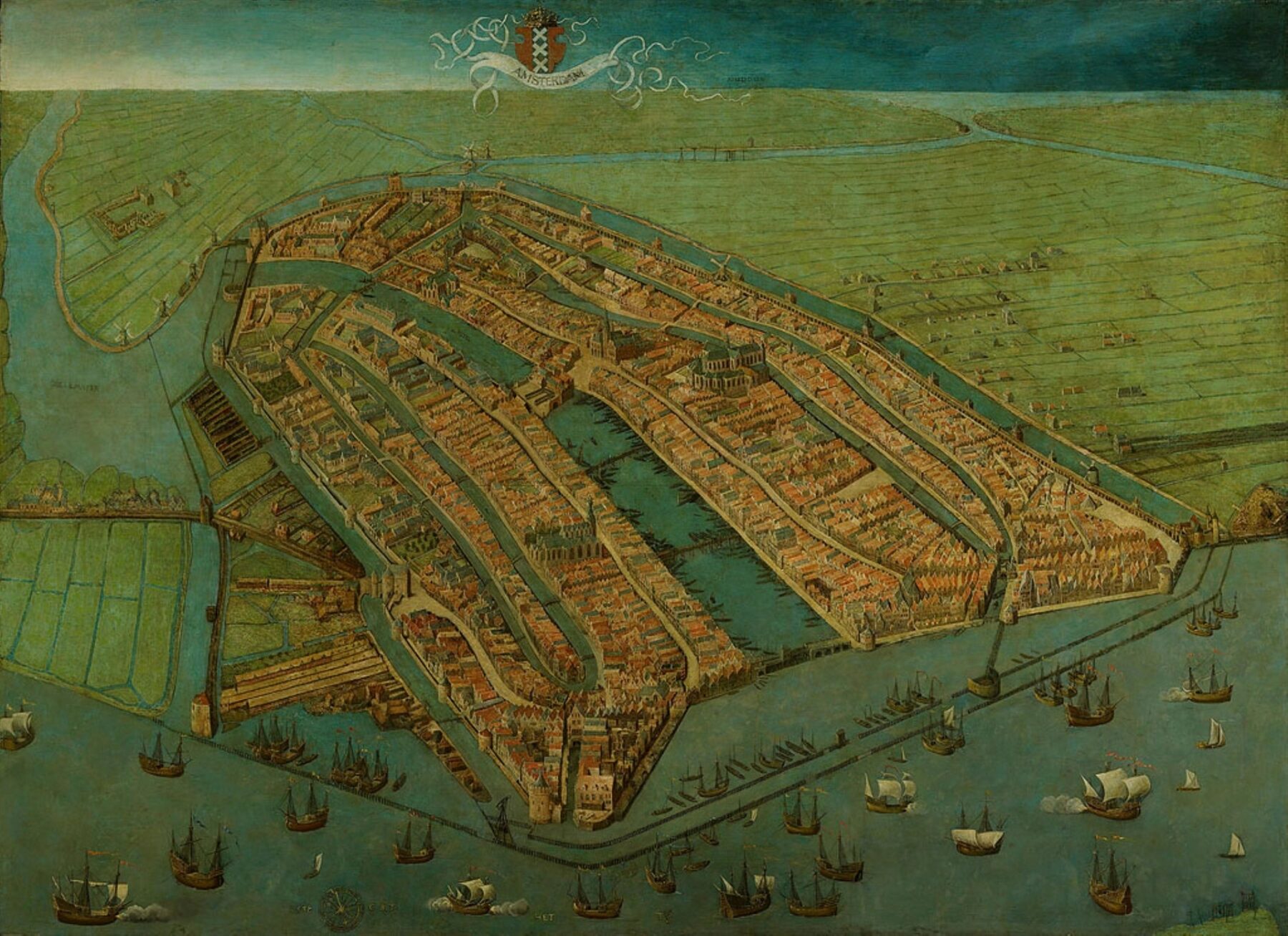 De oudste plattegrond van Amsterdam (1538), geschilderd door Cornelis Anthoniszoon