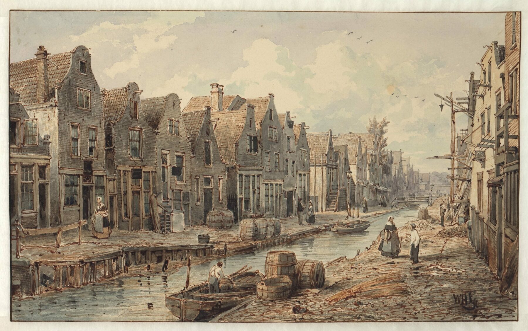 Schilderij van de Goudbloemsgracht rond 1850. De kade is in slechte staat.