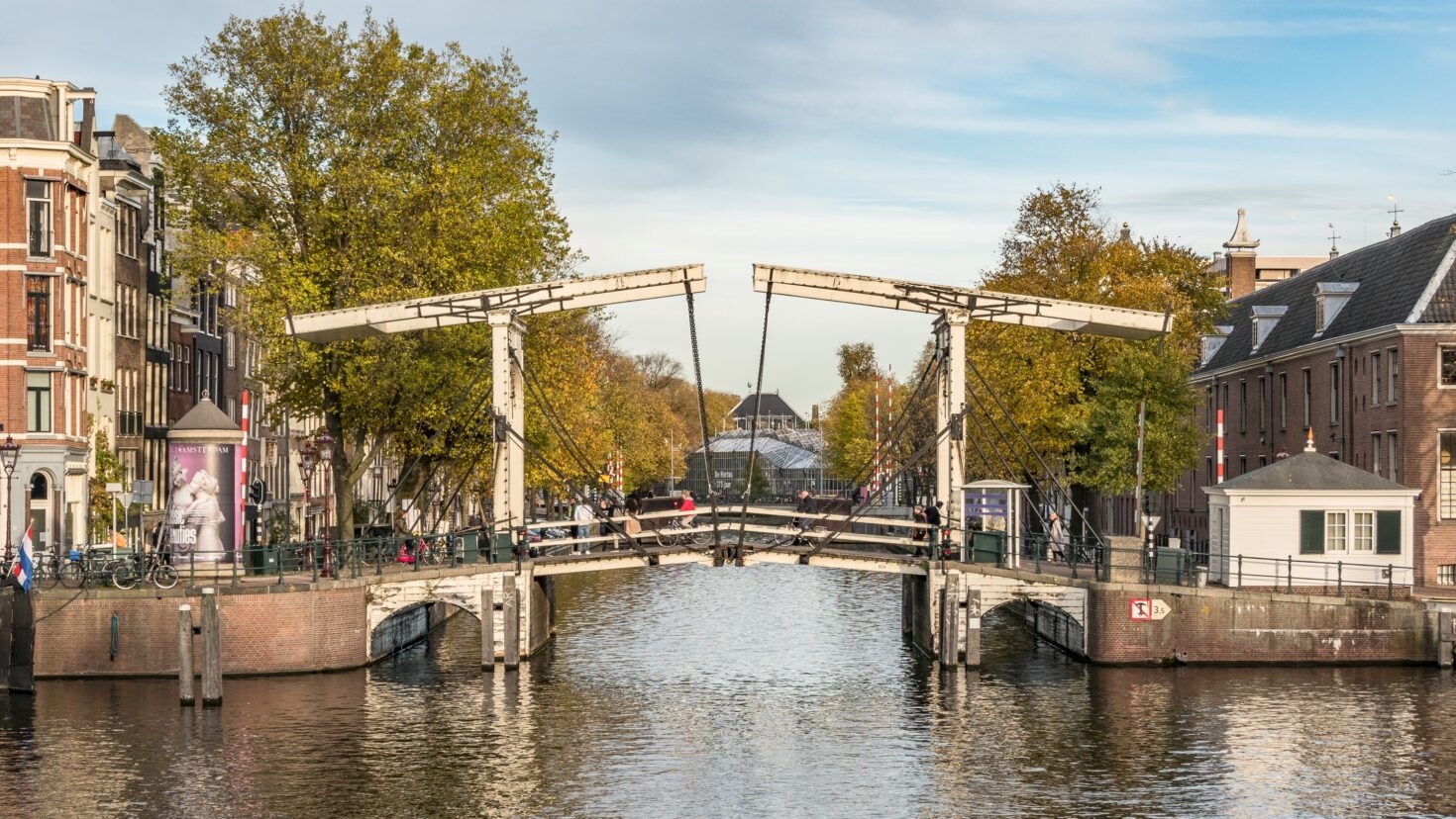 Zicht op de Walter Suskindbrug met op de achtergond de Hortus Botanicus